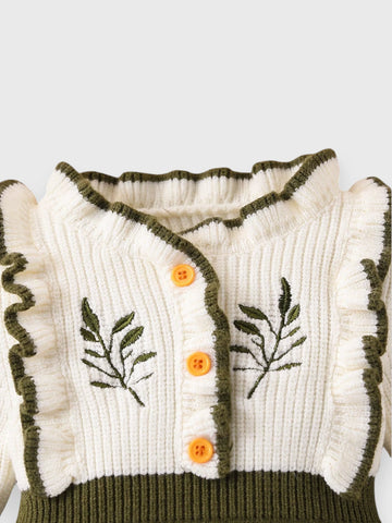Baby Girl Autumn Leaf Ruffle Knit Trim Dress