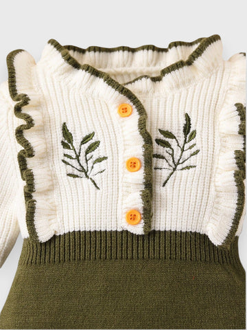 Baby Girl Autumn Leaf Ruffle Knit Trim Dress