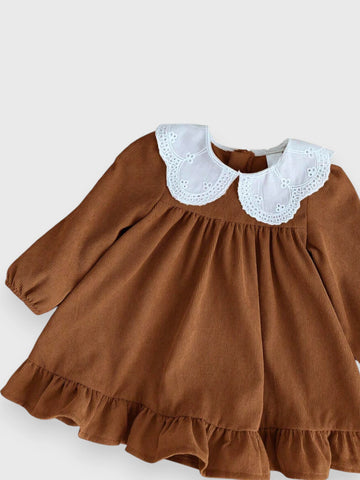Baby Girl Scallop Collar Corduroy Dress