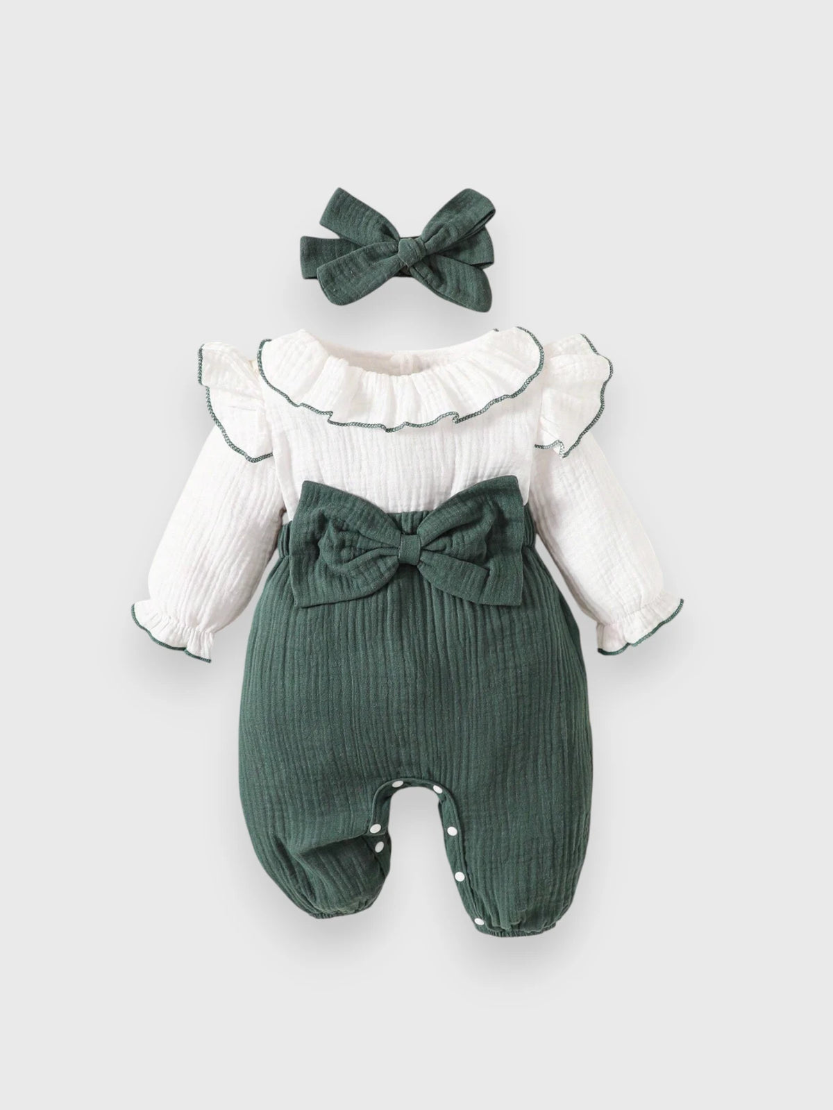2 Pc Baby Girl Ruffle Collar Contrast Bodysuit
