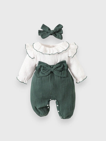 2 Pc Baby Girl Ruffle Collar Contrast Bodysuit