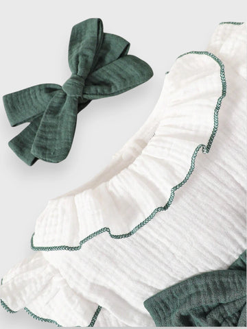 2 Pc Baby Girl Ruffle Collar Contrast Bodysuit