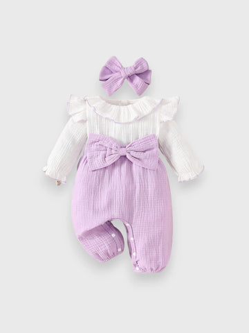 2 Pc Baby Girl Ruffle Collar Contrast Bodysuit