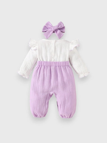 2 Pc Baby Girl Ruffle Collar Contrast Bodysuit