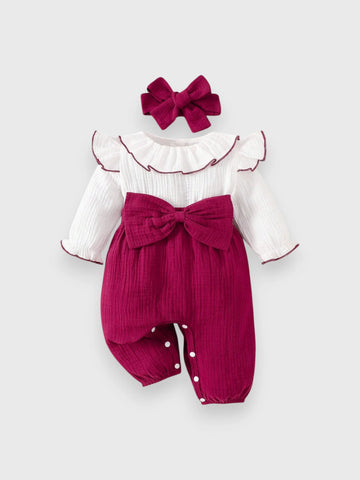 2 Pc Baby Girl Ruffle Collar Contrast Bodysuit
