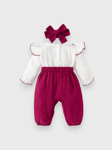 2 Pc Baby Girl Ruffle Collar Contrast Bodysuit