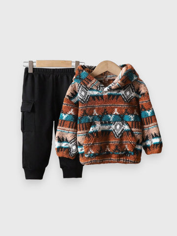 2 Pc Baby Printed Fleece Hoodie Cargo Pants