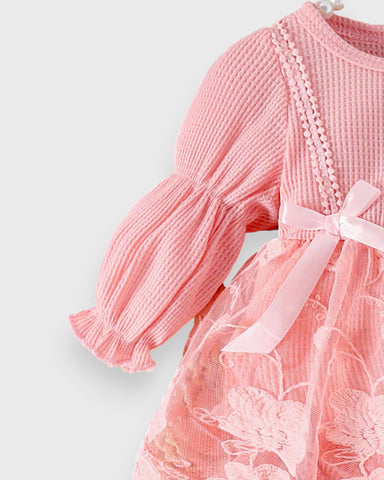3 Pc Baby Girl Waffle Knit Lave Overlay Bodysuit