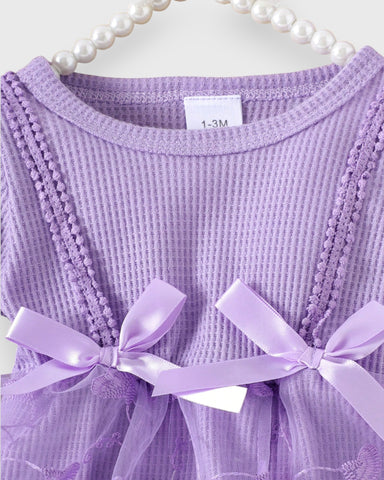 3 Pc Baby Girl Waffle Knit Lave Overlay Bodysuit