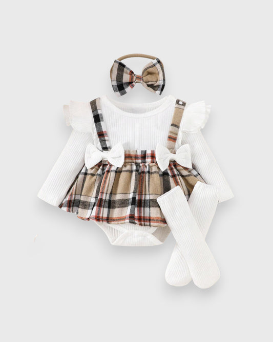 3 Pc Infant Baby Girl Plaid Dress Set