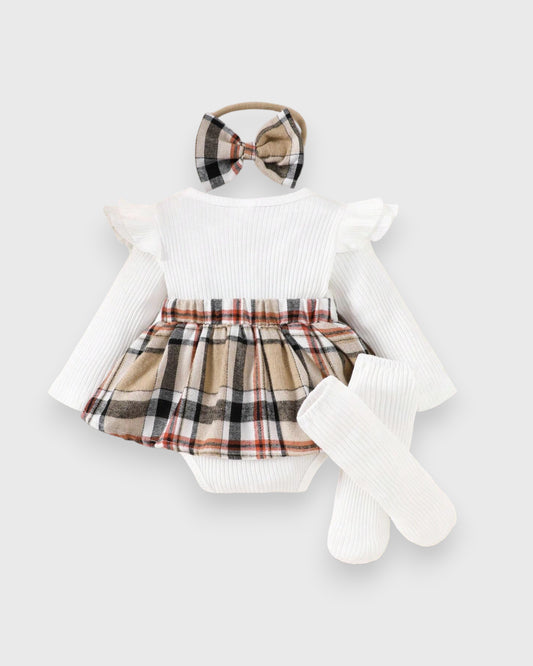 3 Pc Infant Baby Girl Plaid Dress Set