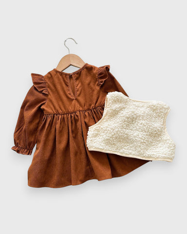 2 Pc Baby Girl Corduroy Dress with Shearling Vest