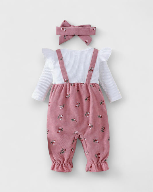 2 pc Baby Corduroy Ditsy Floral Overall Jumpsuit