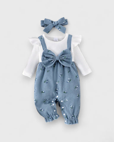 2 pc Baby Corduroy Ditsy Floral Overall Jumpsuit
