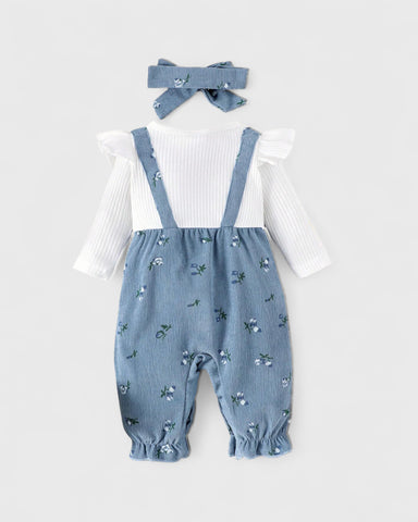 2 pc Baby Corduroy Ditsy Floral Overall Jumpsuit