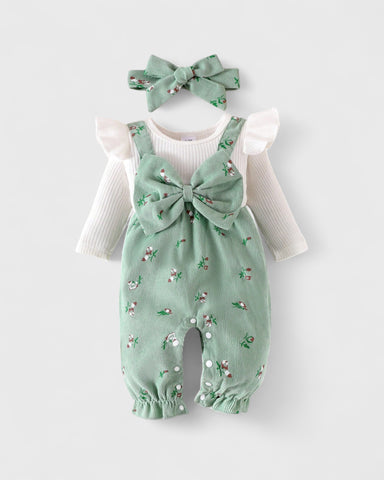 2 pc Baby Corduroy Ditsy Floral Overall Jumpsuit