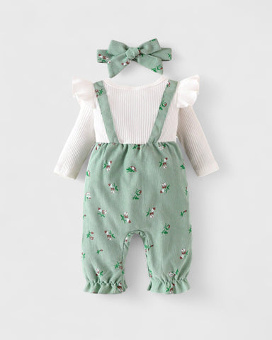 2 pc Baby Corduroy Ditsy Floral Overall Jumpsuit