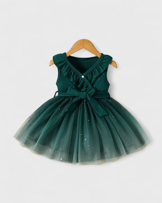 Baby Girls Crossover Dress with Ombre Tull Mesh Star Confetti Skirt