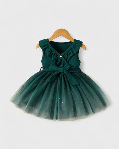 Baby Girls Crossover Dress with Ombre Tull Mesh Star Confetti Skirt