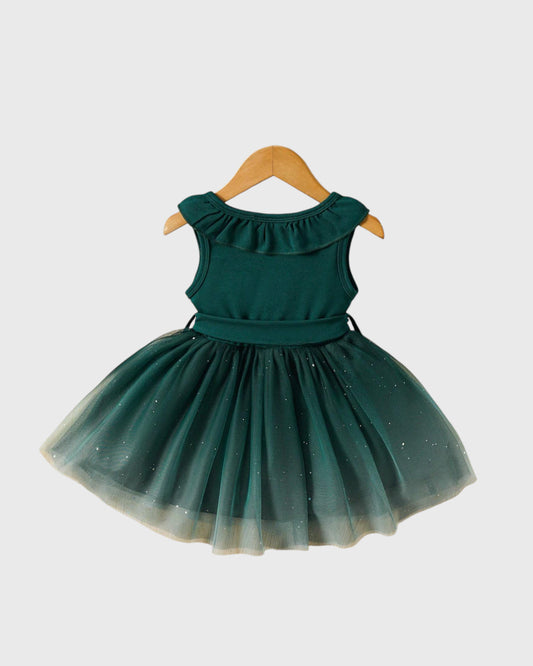 Baby Girls Crossover Dress with Ombre Tull Mesh Star Confetti Skirt