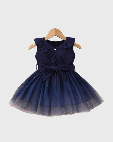 Baby Girls Crossover Dress with Ombre Tull Mesh Star Confetti Skirt