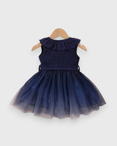 Baby Girls Crossover Dress with Ombre Tull Mesh Star Confetti Skirt