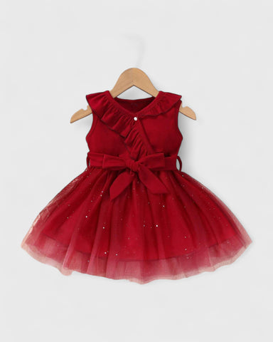 Baby Girls Crossover Dress with Ombre Tull Mesh Star Confetti Skirt