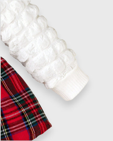 3 Pcs Baby Girl Knit Bubble Sleeve Plaid Dress