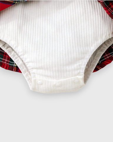 3 Pcs Baby Girl Knit Bubble Sleeve Plaid Dress