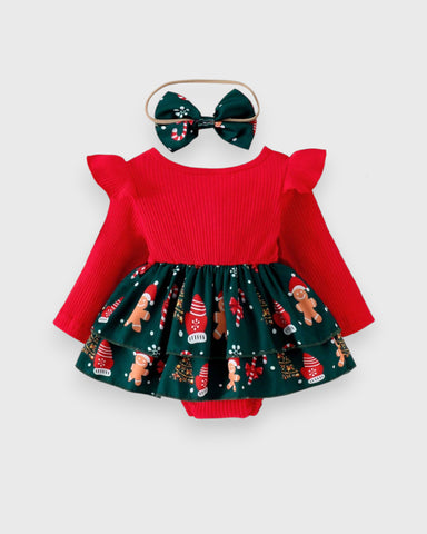2 Pc Baby Girl Holiday Gingerbread Dress Set