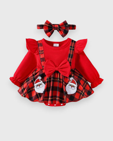2 Pc Baby Girl Suspender Plaid Santa Dress