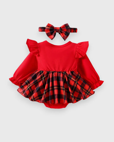 2 Pc Baby Girl Suspender Plaid Santa Dress