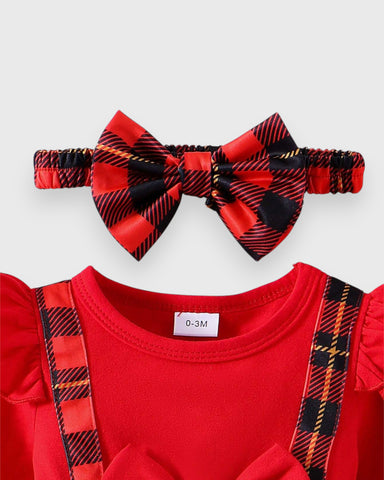 2 Pc Baby Girl Suspender Plaid Santa Dress