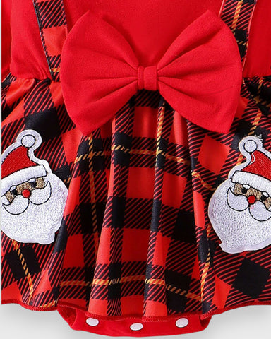 2 Pc Baby Girl Suspender Plaid Santa Dress