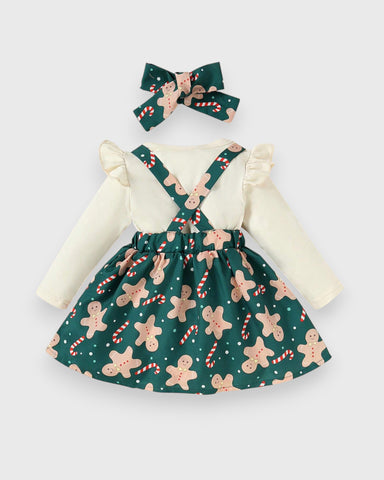 3 Pc Baby Girl Gingerbread Overall Dress Set