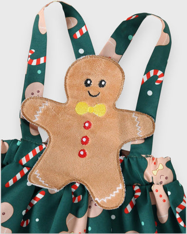 3 Pc Baby Girl Gingerbread Overall Dress Set