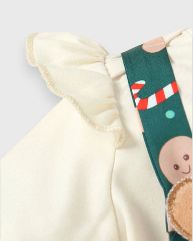 3 Pc Baby Girl Gingerbread Overall Dress Set