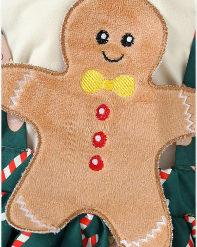 3 Pc Baby Girl Gingerbread Overall Dress Set