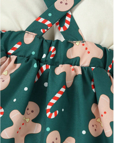 3 Pc Baby Girl Gingerbread Overall Dress Set