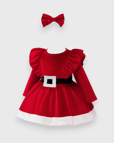 2 Pc Baby Girl Velvet Santa Dress