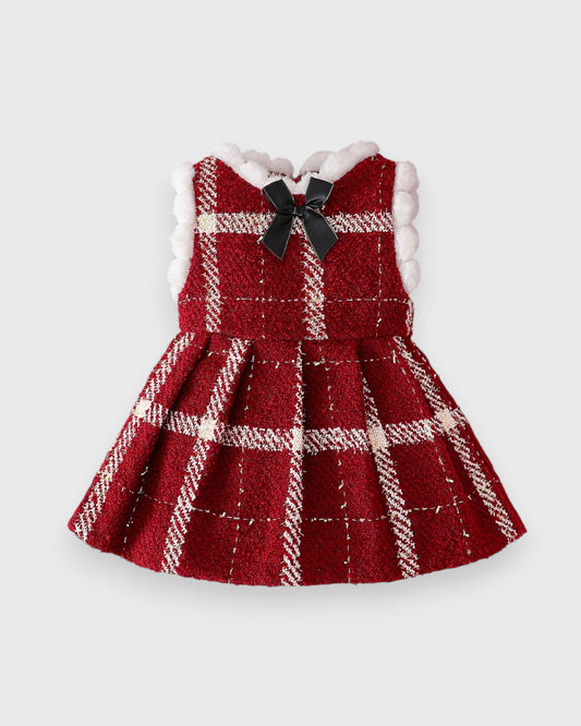 Baby Girl Fuzzy Trim Plaid Dress