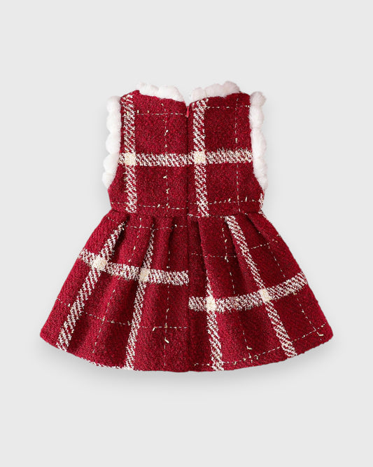 Baby Girl Fuzzy Trim Plaid Dress
