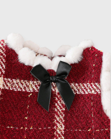 Baby Girl Fuzzy Trim Plaid Dress