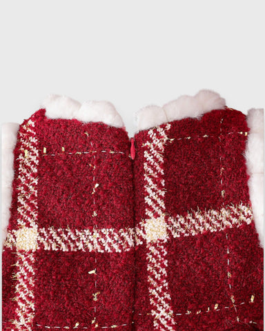 Baby Girl Fuzzy Trim Plaid Dress