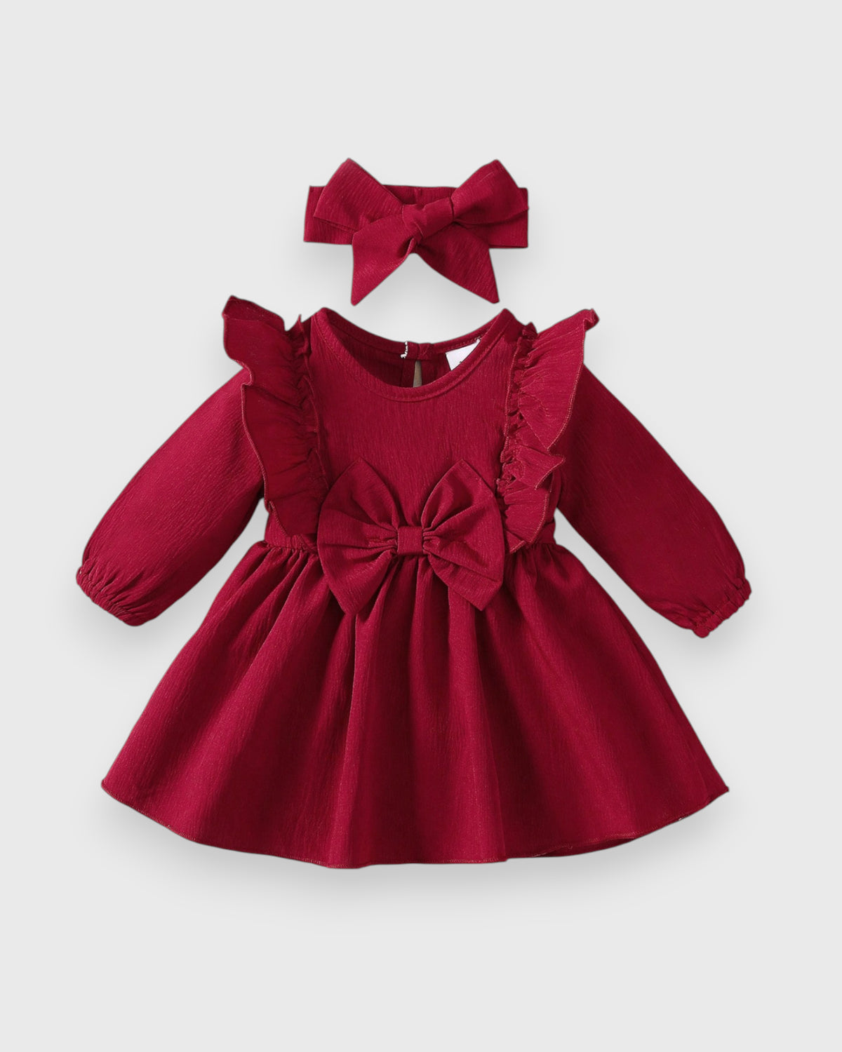 Baby Girl Bow Ruffle Trim Dress