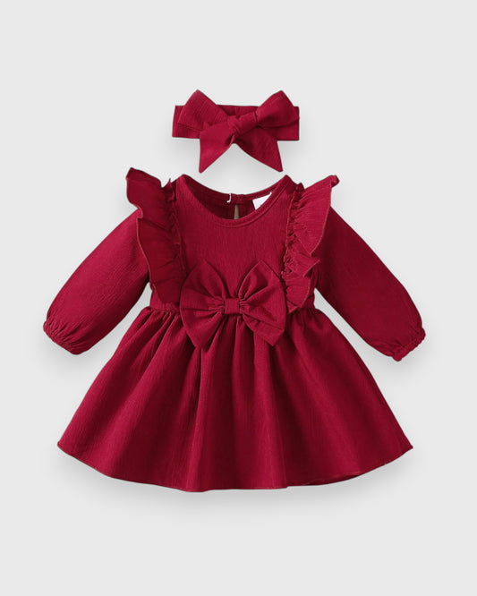 Baby Girl Bow Ruffle Trim Dress