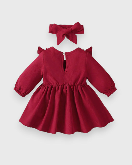 Baby Girl Bow Ruffle Trim Dress