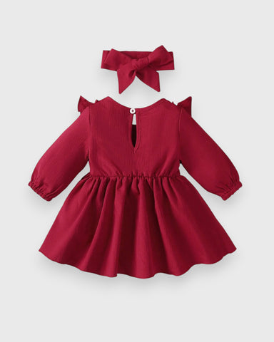 Baby Girl Bow Ruffle Trim Dress