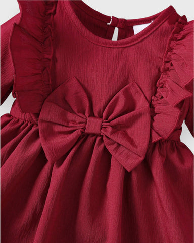 Baby Girl Bow Ruffle Trim Dress