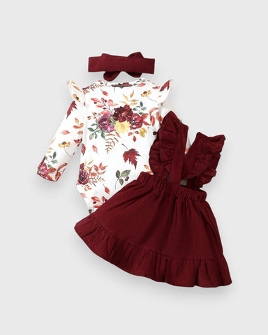 3 Pc Baby Girl Autumn Leaf Skirt Set